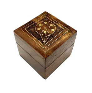 CAJA DE ALMACENAMIENTO ESFERA SOLAR de palo de rosa macizo con incrustaciones de latón tallado a mano **EXCELENTE** India - Imagen 1 de 8