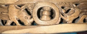 Vintage African Wood Hand Carved Animal Bread Basket Box Tiger Lion Elephant - Bild 1 von 19