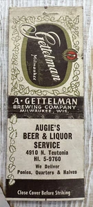 Milwaukee Wisconsin AUGIES BEER & LIQUOR Advertise Matchbook Tobacco GETTELMAN - Picture 1 of 3