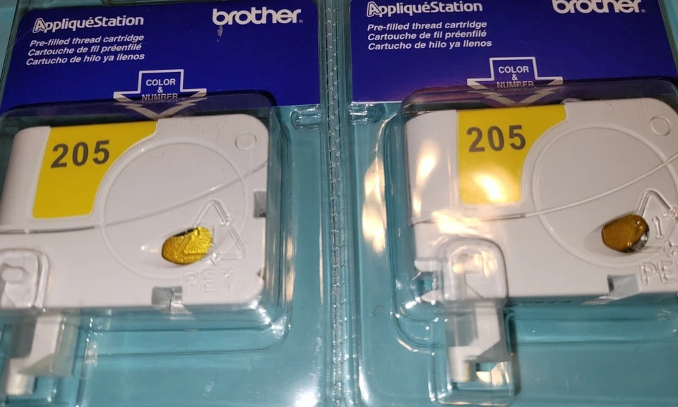 Lot of 2 Brother Applique Station THREAD CARTRIDGES # 205 TAC205 Bright Yellow  - Image 1 of 1