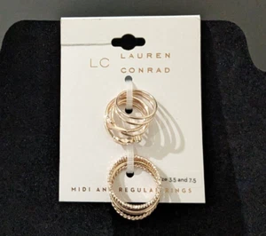 LC Lauren Conrad: Midi & Regular Set Of 8 Rings: Gold Tone: Size 3.5/7.5 NEW - Picture 1 of 4