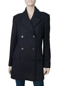 NWOT SISLEY sz S Black Double Breasted Wool-Blend Peacoat - Picture 1 of 5
