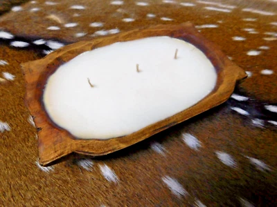 Tazón de masa de madera tallada vela de cera de soja perfumada HIERBA DE LIMÓN SALVIA zanjadora de madera Foto 1 de 3