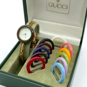 Gucci Change Bezel 12 Farben Weiß/Gold Dial Damenuhr Boxed Working Product - Bild 1 von 7