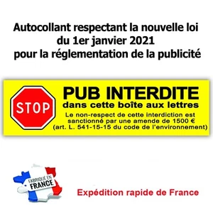 Stop pub Autocollant sticker publicité amende boite aux lettres nouvelle loi - Imagen 1 de 1
