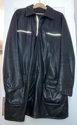 VERSACE  Jacket  | Long | Leather | Black | Chest: 46 Inches | Length: 35 Inches - Image 1 of 4