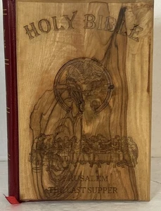Olive Wood Red-Letter King James Holy Bible Jerusalem cross Holy Earth (B-Q) - Picture 1 of 6