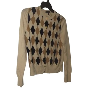 RARE J Crew Jackie Cardigan Sweater Women XL Argyle Merino Wool Lightweight - Picture 1 of 3