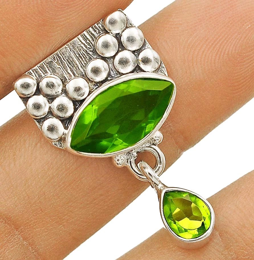 Natural Peridot 925 Solid Sterling Silver Pendant Jewelry 1 1/4'' Long @B12-3 - Image 1 of 1