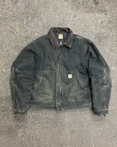 VINTAGE Carhartt Arctic Quilted Lined Jacket J02 BLK Corduroy Collar Size 42 Reg - Picture 1 of 11
