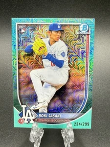 Tarjeta de novato Bowman 2025 cromada Roki Sasaki Aqua Mojo refractor/299 RC #12 mega - Imagen 1 de 2