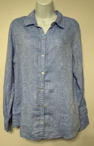 Foxcroft NYC Shirt Women's Long Sleeve Button Down 100% Linen Fitted Size 12 - Picture 1 of 9