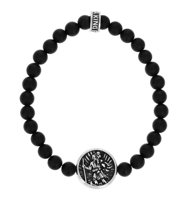 KING BABY K40-7801 Saint Christopher 6 mm Onyx Beaded Bracelet 7.5" - Image 1 of 2