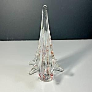RED, SWIRLED HAND BLOWN ART GLASS CRYSTAL CHRISTMAS TREE 8'' - Picture 1 of 6