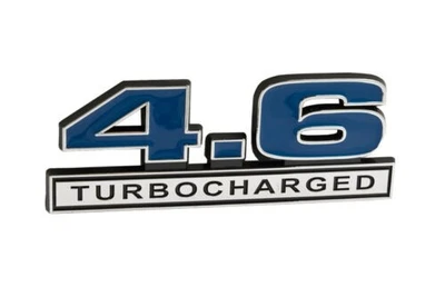 4.6 Liter Turbocharged Engine Emblem Badge Logo in Chrome & Blue - 5" Long - Image 1 of 2