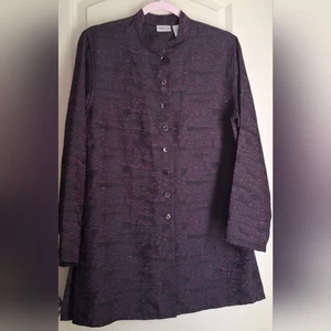 Chicos Purple Black Sz M 4/6 Blouse Shirt Top Unique Artsy Mystical Boho Formal - Picture 1 of 7