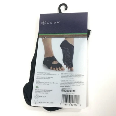 Gaiam Yoga Socks All Grip No Slip One Size Fits Most, One Pair, Black, New - Image 1 of 4