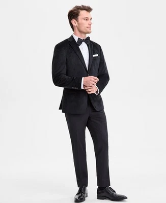 $295 NUEVO BAR III Para Hombres 44L Negro Grueso Suave Terciopelo Blazer Abrigo Deportivo Traje Chaqueta Foto 1 de 4