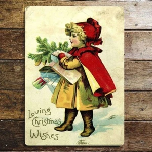 Vintage Weihnachtswünsche, 11" x 16" schön bedrucktes Blechschild. - Bild 1 von 1