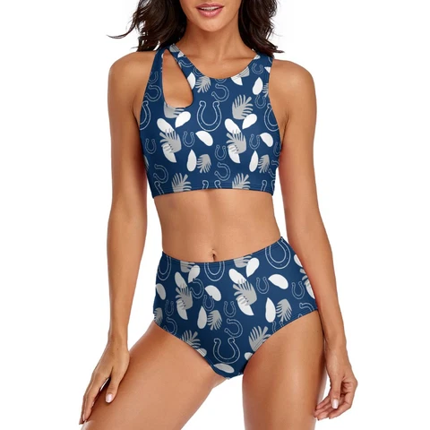 Indianapolis Colts 2-piece Swimsuit Womens Print Beach Swimwear with Chest Pad Cover