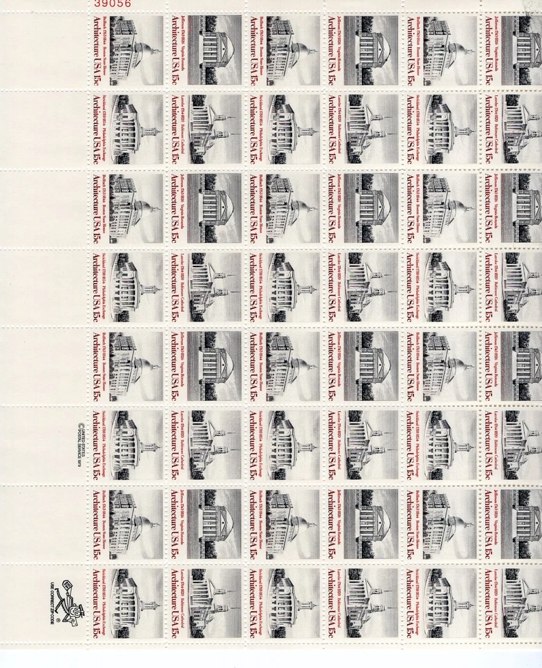 1979 15 cent Architecture Full Sheet of 48 Scott #1779-1782, Mint NH - Image 1 of 1
