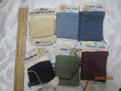 6 Vintage Lily 3 ply & Cross Stitch Originals 4 ply Cotton Candle Wick Yarn  - Image 1 of 3