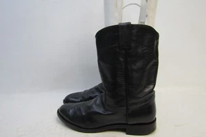 JUSTIN Mens Size 9 D Black Leather Roper Western Cowboy Boots - Picture 1 of 11