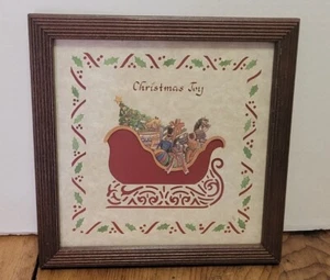 Vntg 1988 Designs with Scissors Christmas Joy Santa Sleigh 9 1/2" Wood Frame - Picture 1 of 5