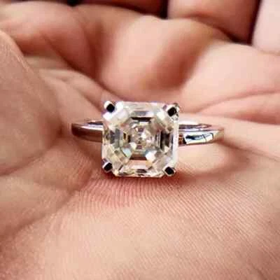 2Ct Asscher Cut Lab Created Diamond Solitaire 14K White Gold FN Anniversary Ring - Image 1 of 4