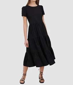 $99 Riley & Rae Women's Black Tiered Crewneck Puff Sleeve A-Line Dress Size S - Picture 1 of 3
