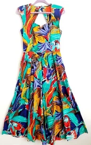 Vtg WILD ROSE Floral 50s Hawaiian Sleeveless Swing Flared Muumuu Dress 10  - Picture 1 of 7