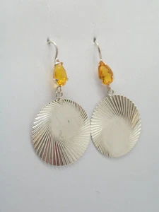 Silver Earrings 925 with Stone Synthetic Yellow - Imitation Topaz Ring - Picture 1 of 5