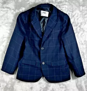 Zara Boys Tailored Fit Navy Blue Windowpane Blazer Jacket Size 122 (7Y) - Picture 1 of 12