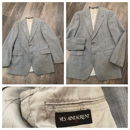 SAINT LAURENT (YSL) Cappotto sportivo vintage da uomo Yves Saint Laurent taglia 38 40R grigio lana bianca a righe