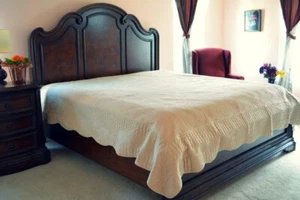 Tache 3-5 PC Cream Blue Tan Super Soft Plush Velvet Waves Quilt Bedspread Set - Picture 1 of 13