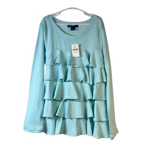 NWT GAPKIDS GIRLS Blue Tiered LONG SLEEVE SHIRT SIZE S 6-7 Ruffles - Picture 1 of 6