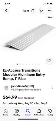 Rampa de entrada modular de alumínio Ez-Access Transitions, elevação de 1" - Imagem 1 de 3