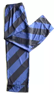 NWT Victorias Secret Women Sz XL Satin Lounge Blue & Black Striped Pajamas Pants - Picture 1 of 16