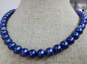 Moda Raro 10-11mm Natural Azul Akoya Perla Cultivada Cuentas Nudo Collar 18" - Imagen 1 de 4