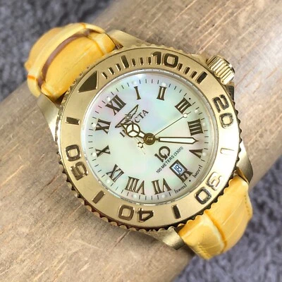 Invicta Women 4397 Wild flower MOP Dial Yellow Leather 33mm Quartz Watch 7 1/4" - Image 1 of 4