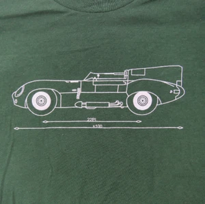 JAGUAR D-TYPE BLUE PRINT RACING T-SHIRT XKSS BRG BRITISH RACING GREEN JAG - Picture 1 of 3