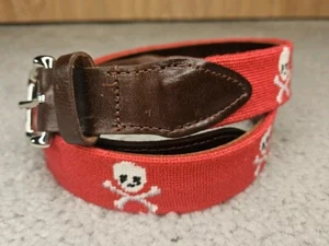 Good Threads Needlepoint Skull & Crossbone Belt Red Men's 32 - Picture 1 of 7