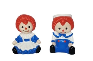 Vintage Raggedy Ann And Andy Ceramic Figures Signed 4' Tall Handpainted - Picture 1 of 9