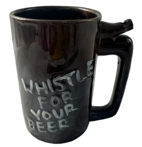Wet Your Whistle   Whistle for Your Beer Brown Ceramic Mug Made in Japan Vintage - Picture 1 of 13