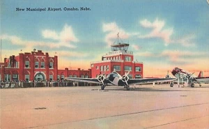 Omaha, Nebraska Postcard New Municipal Airport Prop Airplanes Dated 1944   O1 - Picture 1 of 2