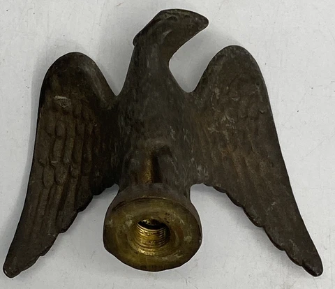 Vintage Solid Brass Eagle Flag Pole Topper Finial 3-3/8”W x 2-1/2"T 3/8 Fine Thr Cover