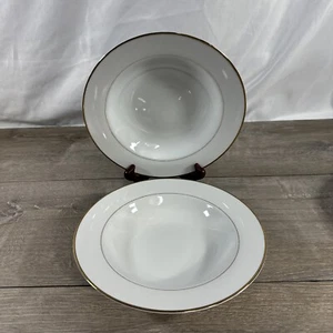 2 JC Penny Home Collection 9” Soup Bowls White Gold Rim Pattern - Picture 1 of 4