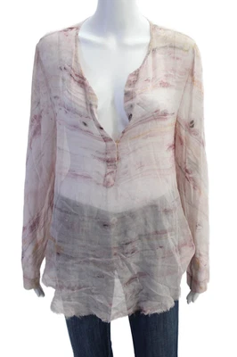 Raquel Allegra женщин шелк абстрактный v-образным вырезом длинным рукавом блузка верхний розовый размер 2 - Изображение 1 из 4