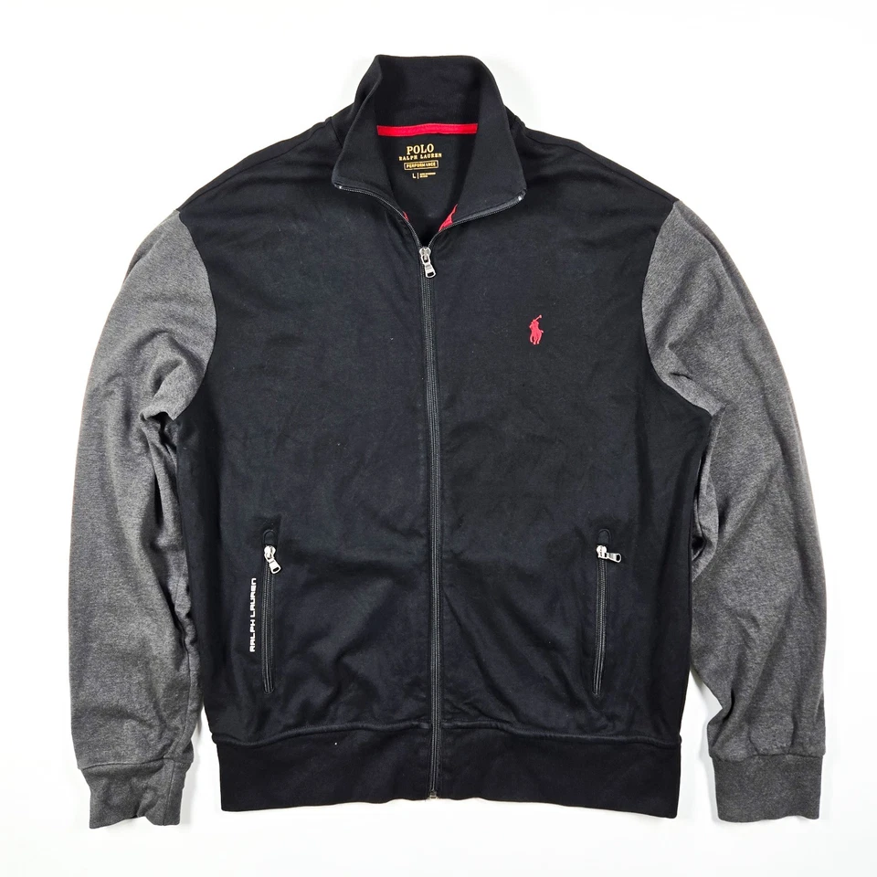 Polo Ralph Lauren Performance Cremallera Completa Negro Gris Suéter Chaqueta Para Hombre Grande Golf Foto 1 de 4