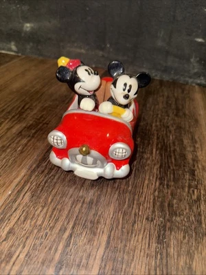 Mickey and Minnie Mouse Glass Car Collectible Walt Disney Figurine Set of 3 VTG - Image 1 of 4